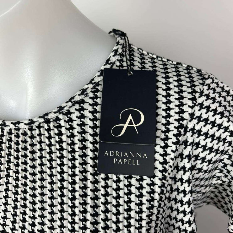 Adrianna Papell NWT Black Houndstooth Flutter Sleeve Crewneck Blouse Top Size XS