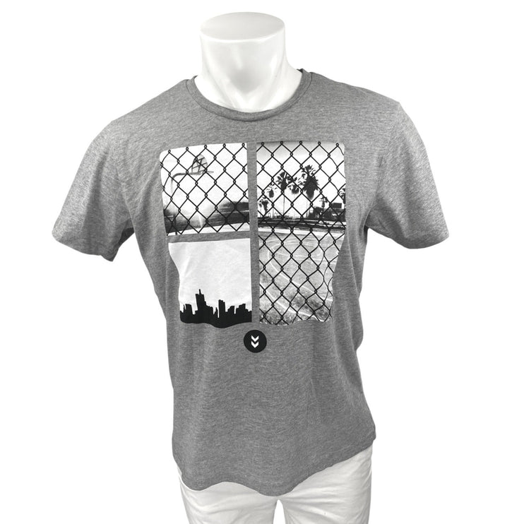 Hummel Men's Gray Crewneck Short Sleeve Casual Graphic Tee T shirt Top Size M