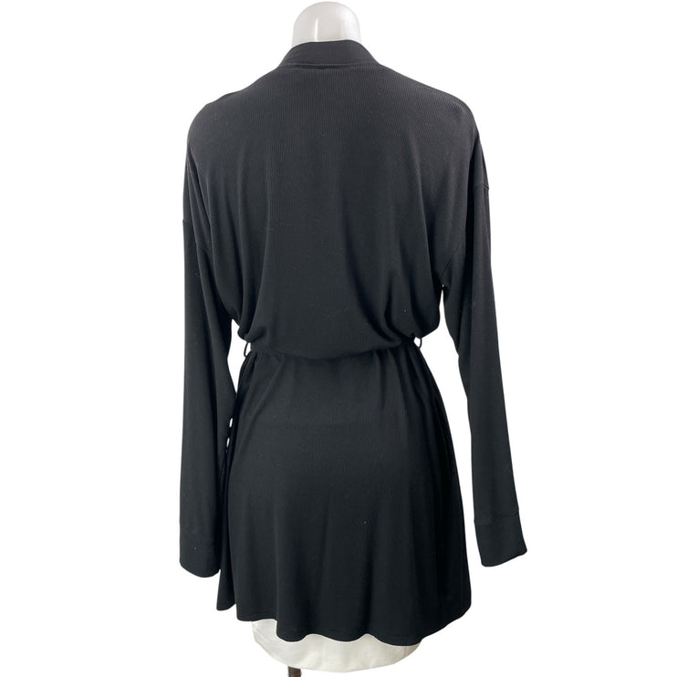 SKIMS Black Women's Long Sleeve Knit Tie Waist Open Front Wrap Sleepwear Robe M