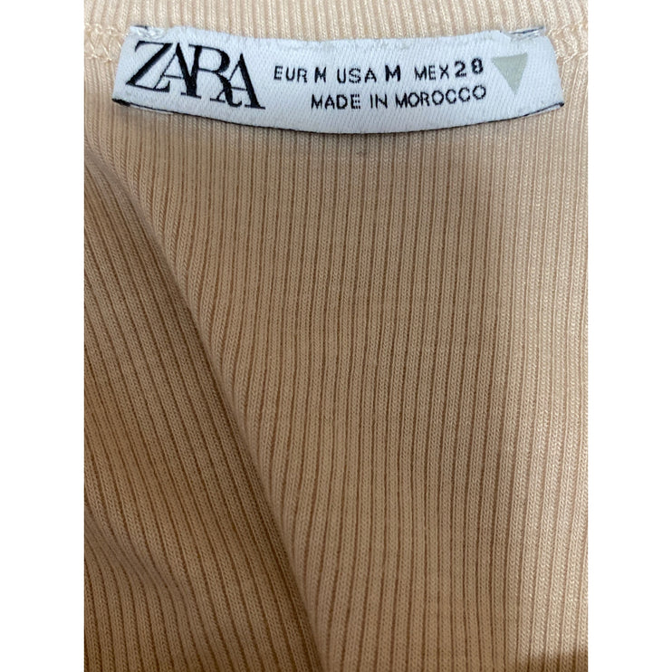 Zara Cream Beige Ribbed Knit Scoop Neck Sleeveless Cami Tank Bodysuit Top Size M