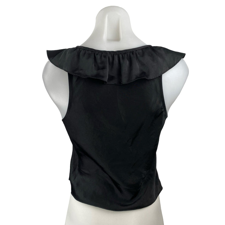 Aritzia Wilfred Tonka Satin Women's Black Ruffle Sleeveless Tie Blouse Top Sz XS