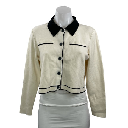 Oak + Fort Cream Black Knit Long Sleeve Button Down Cropped Cardigan Sweater M