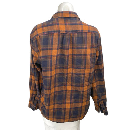Madewell Perfect Fit Orange Plaid Flannel Long Sleeve Button Up Shirt Top Size M