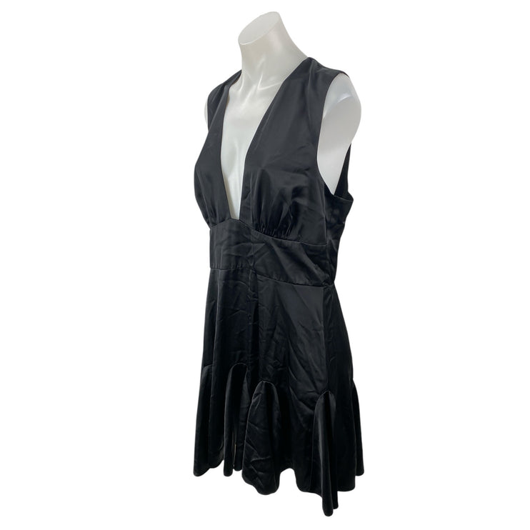 Abercrombie & Fitch Black Silk Satin Plunge Sleeveless Fit & Flare Mini Dress L
