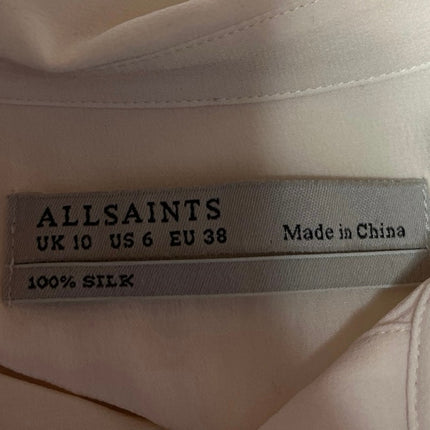 AllSaints White 100% Silk Button Down Collar Long Sleeve Shirt Blouse Top Size 6