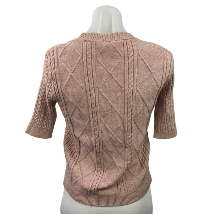 Philosophy Pink Short Sleeve Argyle Cable Knit Crew Neck Sweater Top Size L