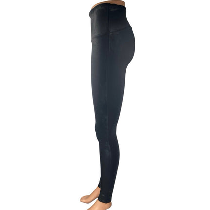 Spanx Black Faux Leather Mid Rise Skinny Fitness Workout Gym Leggings Pants Sz M