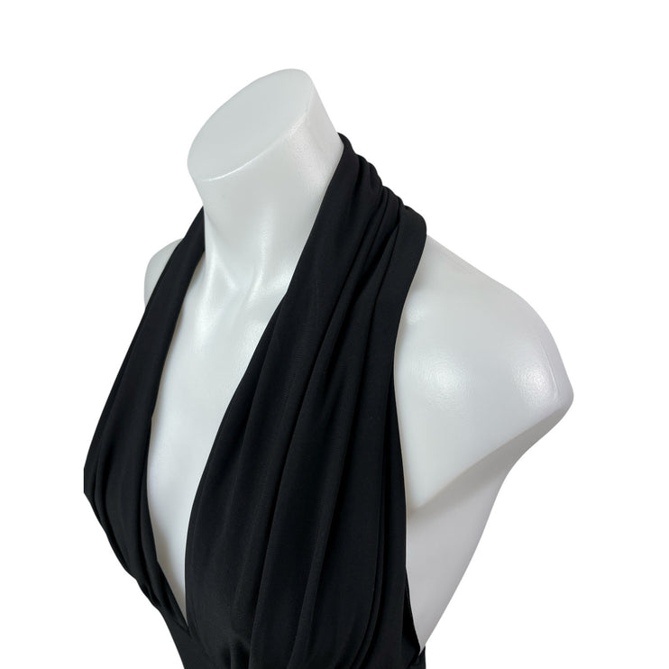 Love Women's Black Ruched Deep V Neck Open Back Sleeveless Tank Bodysuit Top M