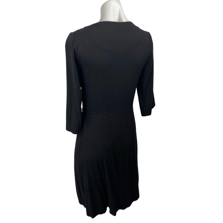 Sita Murt Black Round Neck 3/4 Bell Sleeve Midi A-Line Fit & Flare Dress Size 4