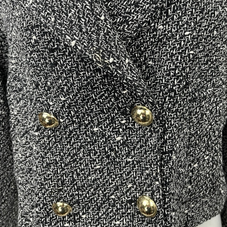 ZARA Black Textured Boucle Knit Tweed Double Breasted Crop Blazer Coat Jacket XS