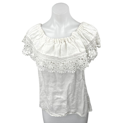 Women's White Embroidered Floral Crochet Off The Shoulder Ruffle Blouse Top Sz S