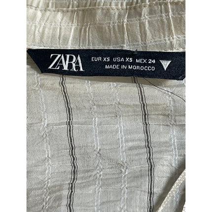 Zara Women's Cream Striped Crinkled Long Sleeve Cropped Blazer Shirt Top Size XS