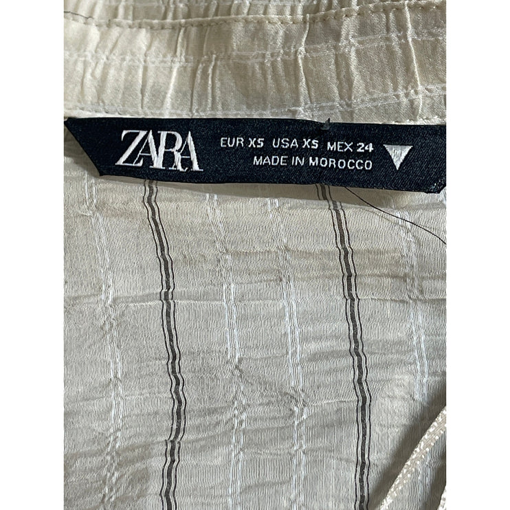 Zara Women's Cream Striped Crinkled Long Sleeve Cropped Blazer Shirt Top Size XS
