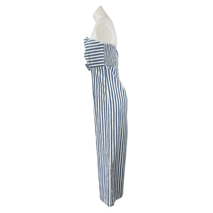 Sugar Lips Blue White Striped Strapless Bandeau Twist Wide Leg Jumpsuit Size S
