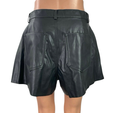 NEW WeWoreWhat Black Faux Vegan Leather High Rise A-Line Flare Bell Shorts Sz 30