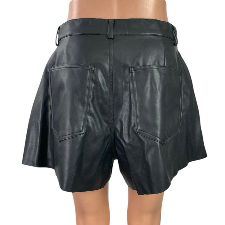 NEW WeWoreWhat Black Faux Vegan Leather High Rise A-Line Flare Bell Shorts Sz 30