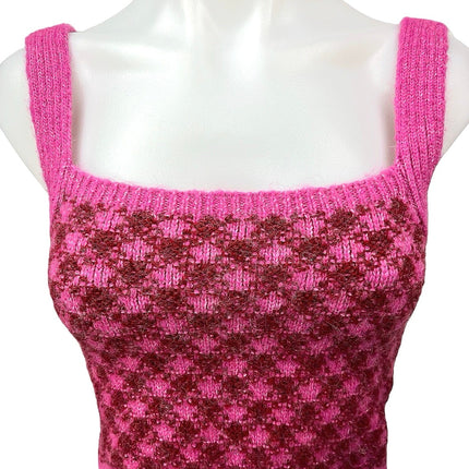 Zara Pink Wool Plaid Checkered Crochet Knit Square Neck Crop Sweater Tank Top S