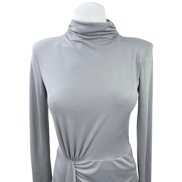 Zara Grey Long Sleeve Turtle Neck Drape Knit Gathered Asymmetric Short Dress XS