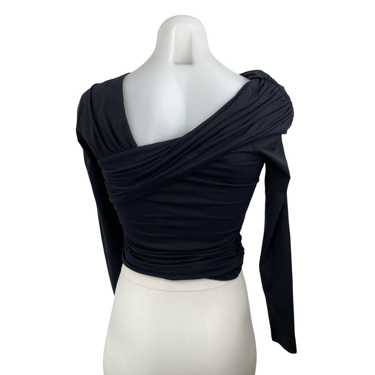 Abercrombie & Fitch Womens Black Draped Ruched Off Shoulder Shirt Blouse Top XS