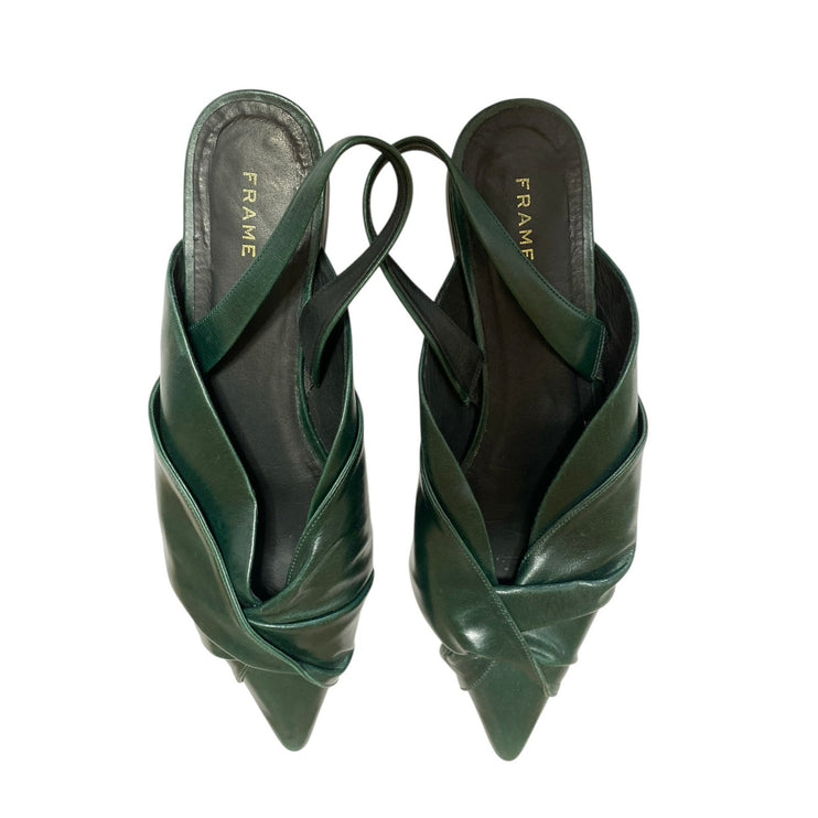 Frame Camille Women's Green Leather Pointed Toe Slingback Flats Sandal Size 8.5