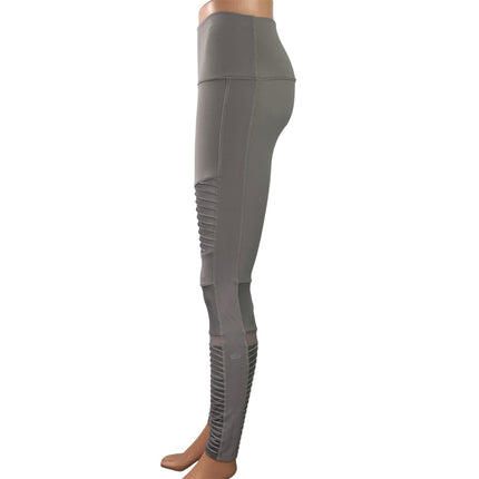 Alo Yoga Women's Gray Ribbed Mesh Workout Moto Athletic Leggings Pants Size S