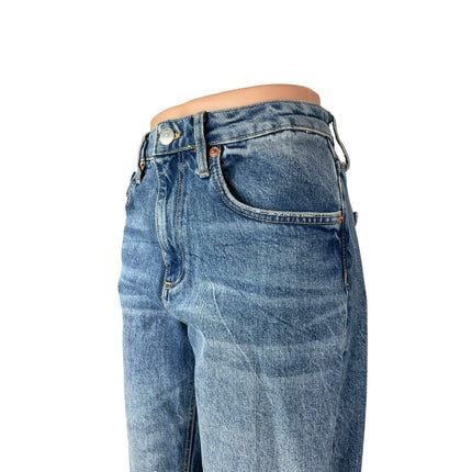 Zara Light Blue Wash Distressed Ripped High Rise Straight Denim Jeans Pants Sz 6