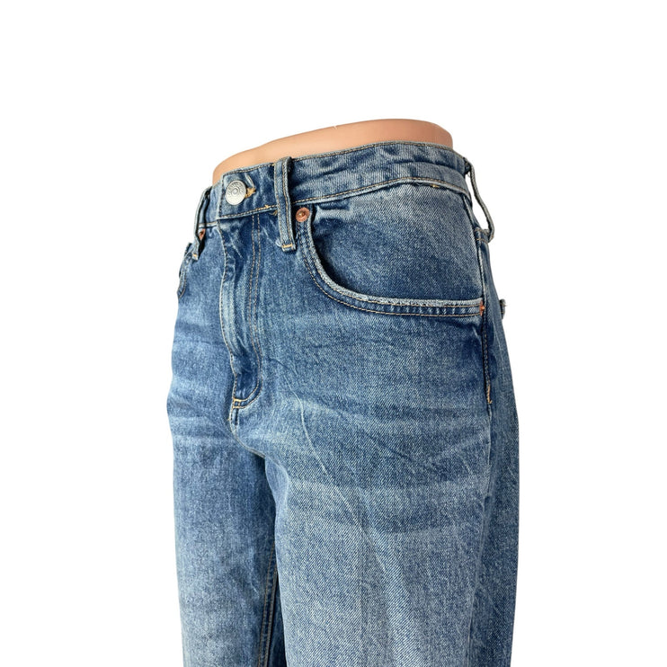 Zara Light Blue Wash Distressed Ripped High Rise Straight Denim Jeans Pants Sz 6