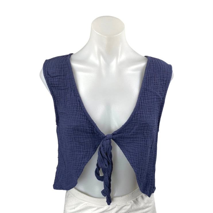 Urban Outfitters Kimchi Blue Navy Blue Tie Front Sleeveless Tank Crop Top Size M