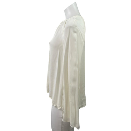 Reiss Women's White Ivory Long Sleeve Keyhole Cut Out Pleated Blouse Top Size 0