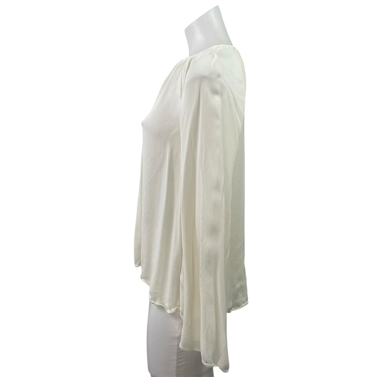 Reiss Women's White Ivory Long Sleeve Keyhole Cut Out Pleated Blouse Top Size 0