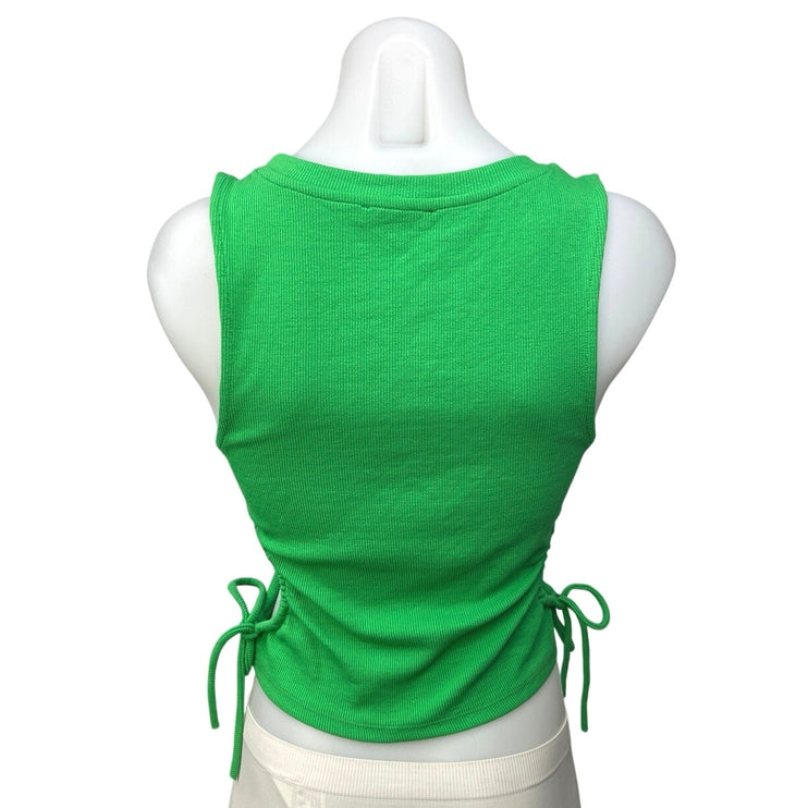 Zara Green Ribbed Sleeveless Cutout Ruched Ties Stretch Knit Crop Tank Top Sz L