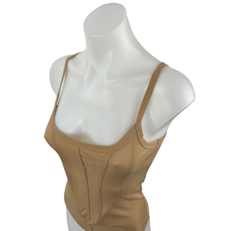 Free People Intimately That Girl Beige Sleeveless Cami Corset Bodysuit Top Sz S