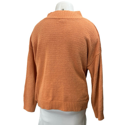 Natura Women's Orange Knit Long Sleeve Funnel Neck Pullover Sweater Top Sz L/XL