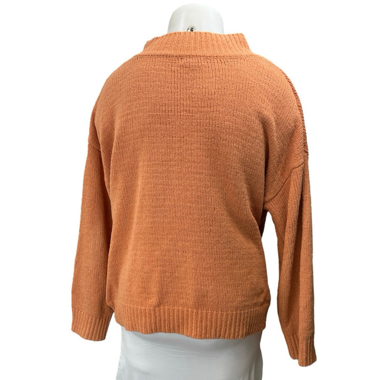 Natura Women's Orange Knit Long Sleeve Funnel Neck Pullover Sweater Top Sz L/XL