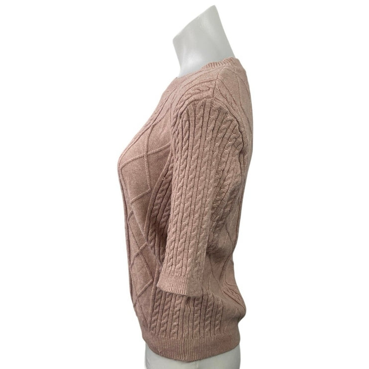 Philosophy Pink Short Sleeve Argyle Cable Knit Crew Neck Sweater Top Size L