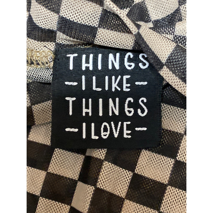 Things I Like Things I Love Beige Checkered Long Sleeve Mock Neck Blouse Top S