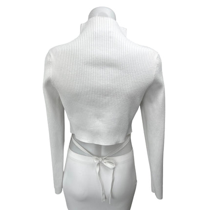 Aritzia Babaton White Rib Knit Mock Neck Crop Back Pullover Sweater Top Size XL