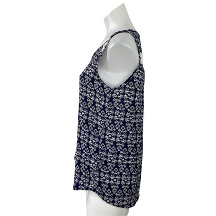 Papermoon Women's Navy Blue Geometric V Neck Sleeveless Tank Blouse Top Size S
