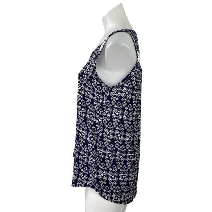 Papermoon Women's Navy Blue Geometric V Neck Sleeveless Tank Blouse Top Size S