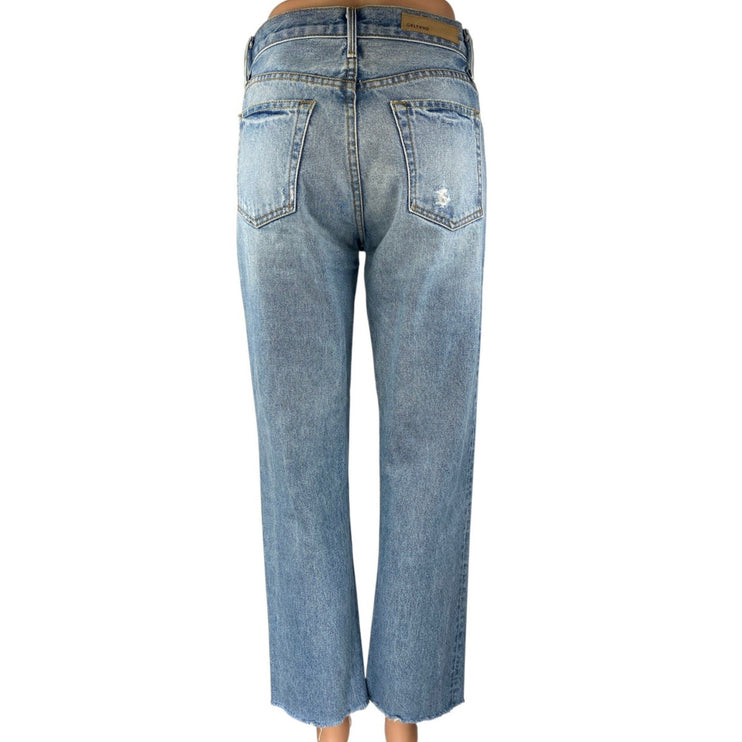 GRLFRND Women's Blue High Waisted Straight Leg Distressed Denim Jeans Size 24