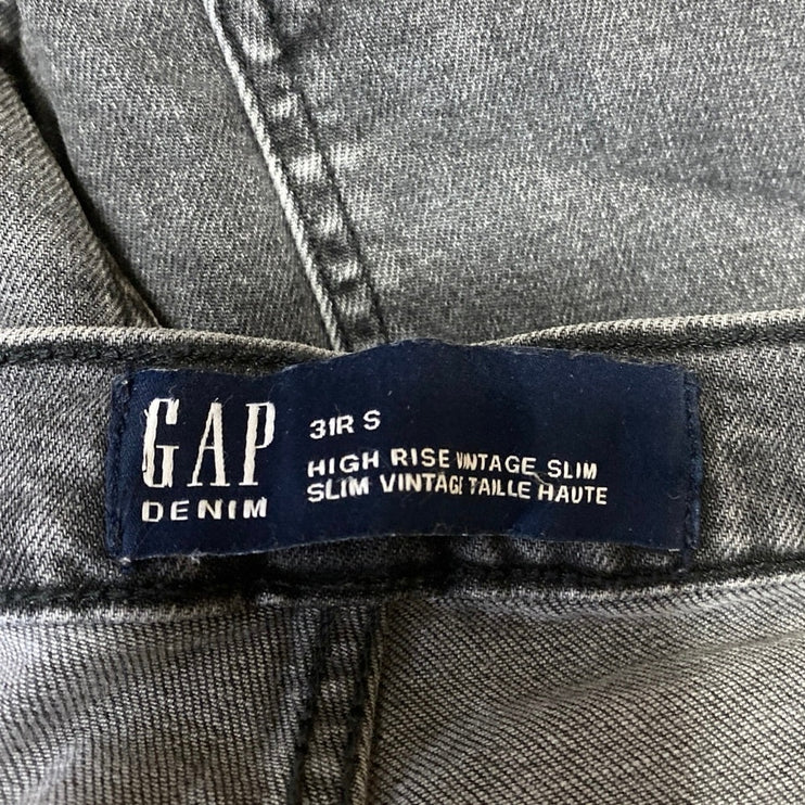 Gap Vintage Silm Women's Black High Rise Distressed Straight Leg Denim Jeans 31