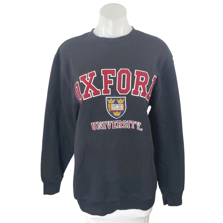Women's Black Red Oxford University Embroidered Long Sleeve Sweatshirt Top Sz M