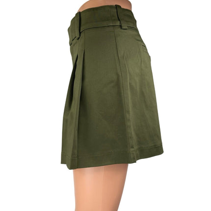 Aritzia Sunday Best Women's Green Khaki Pleated Zipper Mini A-Line Skirt Size 4