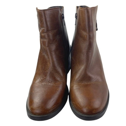 Aldo Etelilla Women's Brown Leather Zip Up Block Heels Chelsea Ankle Boots 7.5