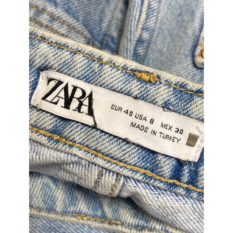 Zara Blue Light Wash High Rise Frayed Hem Straight Wide leg Denim Jeans Pants 8