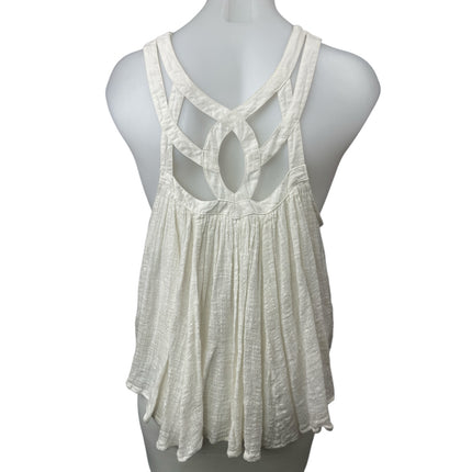 Free People Women's White Geo Flow Sleeveless Blouson Swing Crop Tank Top Size S