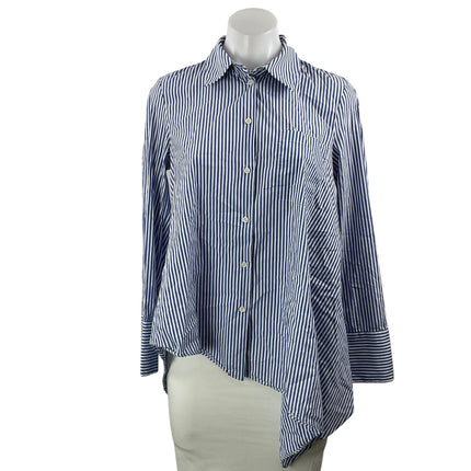 Zara Women's Blue Striped Asymmetrical Long Sleeve Button Down Shirt Top XS