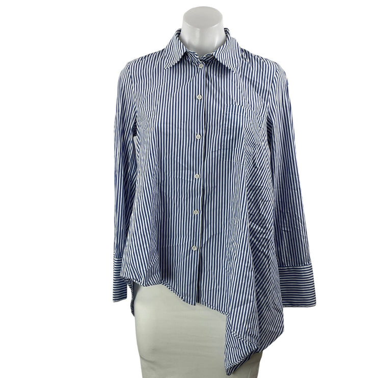 Zara Women's Blue Striped Asymmetrical Long Sleeve Button Down Shirt Top XS