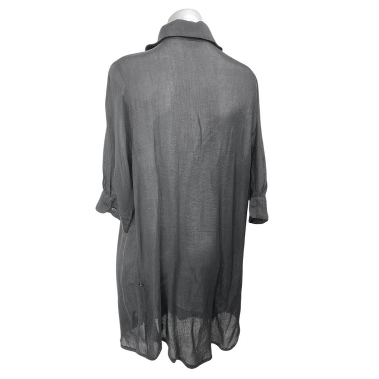 Weekender Black Long Sleeve Pintucked Pleated Button Down Mini Shirt Dress Sz XL