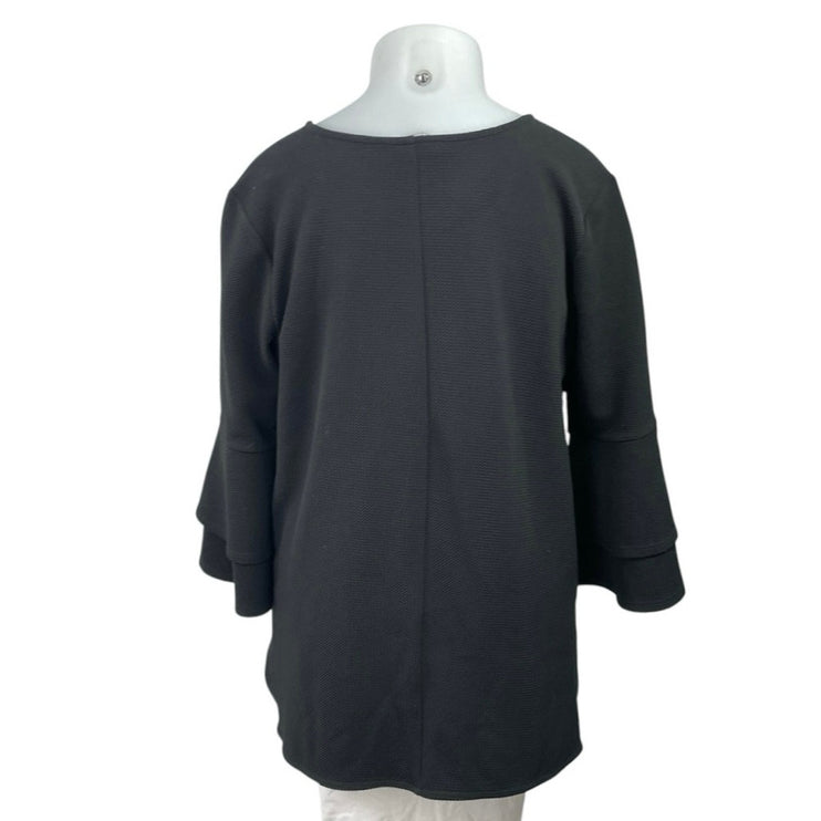 Eloquii Women's Black Crew Neck Tiered Flounce Bell Sleeve Flowy Blouse Top 16